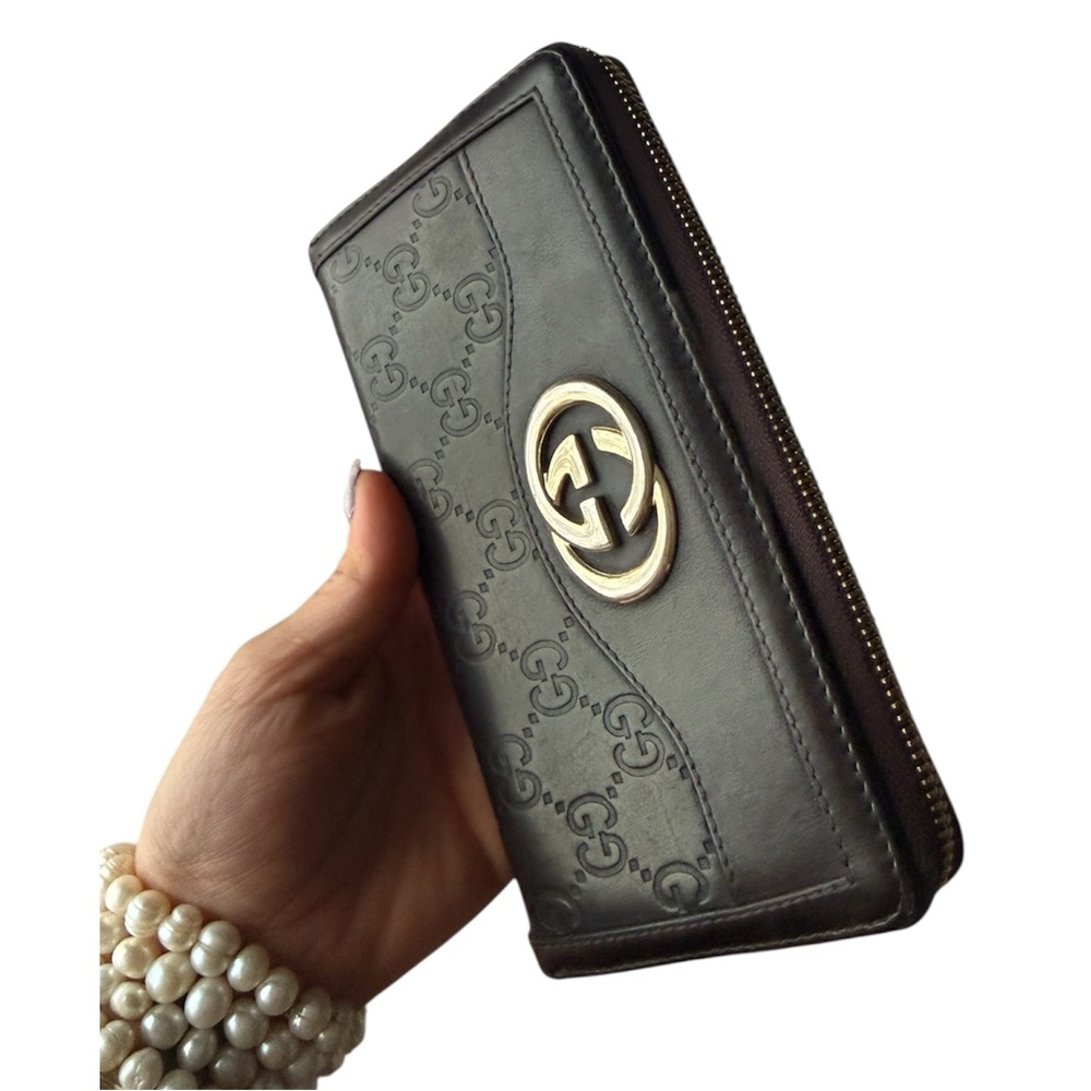 Gucci Sukey Long Zip Around Wallet Guccissima GG Brown Leather Large with Box - Picture 4 of 14